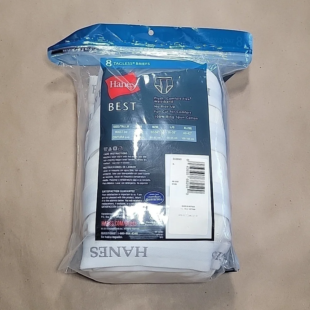 Hanes, Size XL, 8-Pk White Briefs, NEW in Package